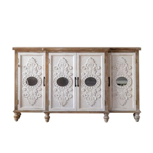 Buffetschrank Retro Massivholz Kommode mit geschnitzten und verwitterten Aufbewahrungsschrank B&B Wohnzimmer Eingang TV-Schrank Kommode mit Stauraum von SFANIIX