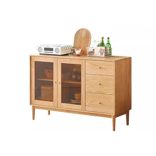 Buffetschrank Vollholz Kommode aus massivem Holz, einfache moderne Eiche Aufbewahrungsschrank, Log-Kommode im skandinavischen chinesischen Stil mit Teeschrank Kommode mit Stauraum von SFANIIX