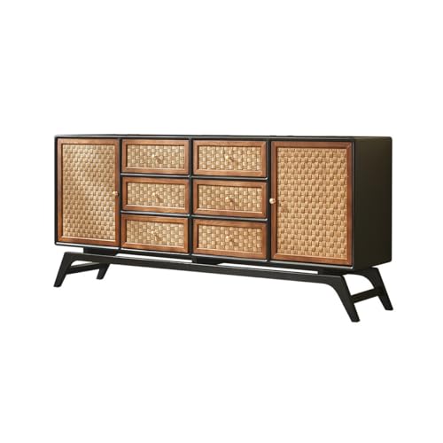 Buffetschrank Wabi-sabi Stil Holz Kommode Einfache Lagerung Schrank Rattan Eingangsschrank Kommode mit Stauraum von SFANIIX