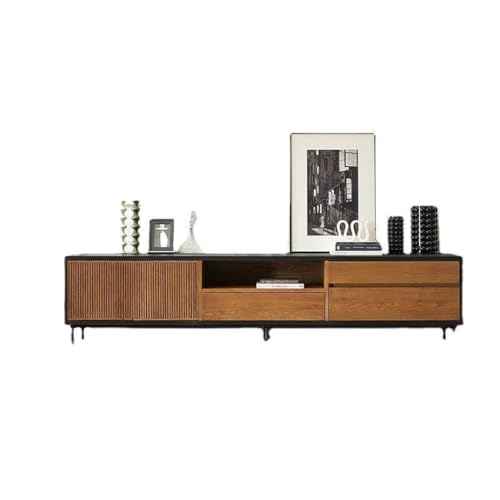 Moderne Multimedia-Konsole Nordisch Retro TV Schrank Farbe Teak Schwarz Eiche Moderne Massivholz Aufbewahrungsschrank Bodenschrank für Wohnzimmer Schlafzimmer(180X45X50CM) von SFANIIX