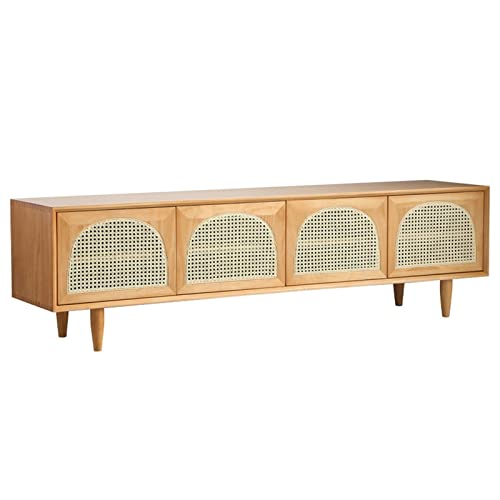 Moderne Multimedia-Konsole Rattan TV-Schrank Wohnzimmer moderne Medien-Unterhaltung Mittelkonsole mit 4 Türen und verstellbaren Regalen für Wohnzimmer Schlafzimmer(B,200*40*50cm) von SFANIIX