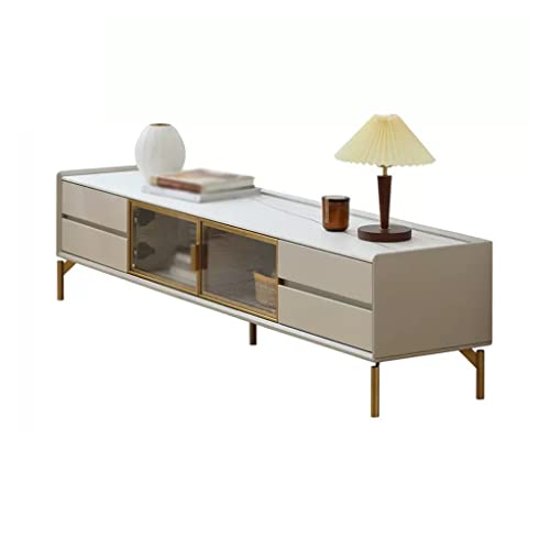 Moderne Multimedia-Konsole Slate TV-Ständer Modern Minimalistisch mit 2 Glas-Aufbewahrungsschränken und 4 Schubladen Moderne TV-Schrank Medienkonsole für Wohnzimmer Schlafzimmer (M-180cm) von SFANIIX
