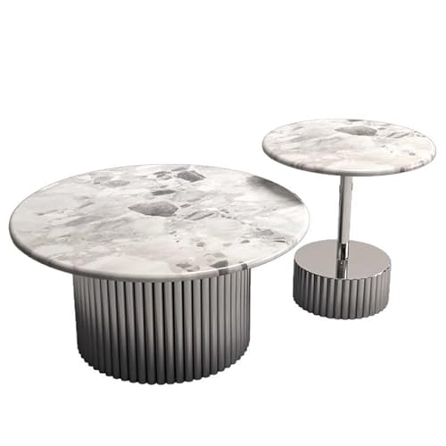 Moderner Mitteltisch Großer und Kleiner runder Couchtisch aus Edelstahl mit Wasserkräuselung, Eckcouchtisch Marmor Silber Kaffee-Beistelltisch Moderner Mitteltisch Großer und Kleiner runder Couchtisch aus Edelstahl mit Wasserkräuselung, Eckcouchtisch Marmor Silber Kaffee-Beistelltisch von SFANIIX