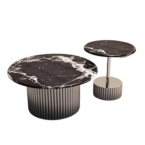 Moderner Mitteltisch Großer und Kleiner runder Couchtisch aus Edelstahl mit Wasserkräuselung, Eckcouchtisch Marmor Silber Kaffee-Beistelltisch von SFANIIX