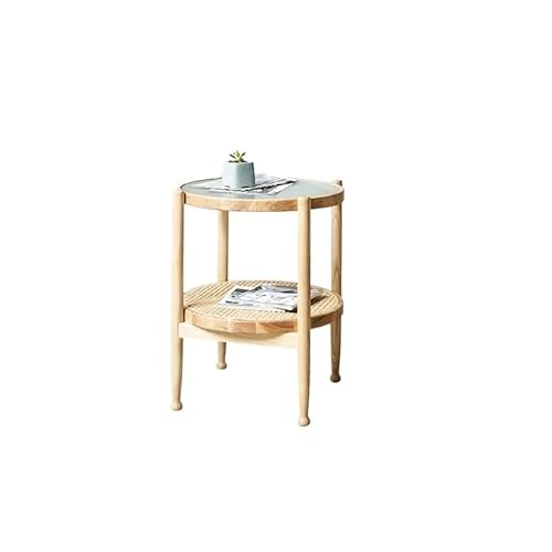 Moderner Mitteltisch Moderner einfacher Holz Rattan Couchtisch für kleine und große Familien Wohnzimmer Doppelschicht runder Couchtisch Kaffee Beistelltisch (B) von SFANIIX