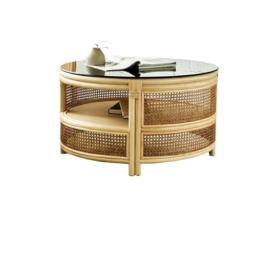 SFANIIX Mitteltisch Moderner Rattanaufbewahrungstisch, runder Wohnzimmertisch, runder Holztisch, Couchtisch aus dekorativem Glas für zu Hause Couchtisch von SFANIIX