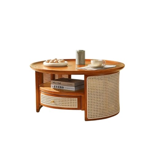 SFANIIX Moderner Mitteltisch Runder Couchtisch, Kleiner, Retro-Massivholz, Niedriger Tisch Kaffee-Beistelltisch von SFANIIX