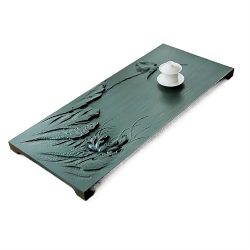 SFANIIX Teetablett Tian Luo Teetablett aus grünem Stein Haus aus Stein Wohnzimmer Entwässerung Kung Fu Tee Meer Teetisch handgeschnitzte Platte Serviertablett (100x42x3cm) von SFANIIX