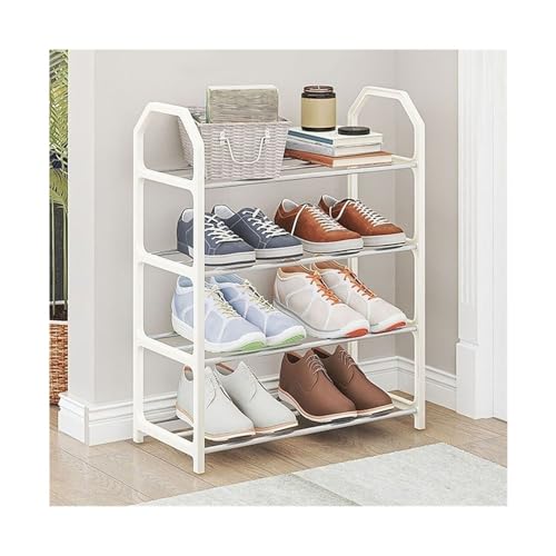 Schuhorganisatorregal Schuhregal, 4-lagiges Schuhaufbewahrungsorganisatorregal mit Stahlrohrrahmen, kompakter freistehender Schuhorganisator für Eingangsbereich, Flur Schuhregal für Eingangs(White) von SFANIIX