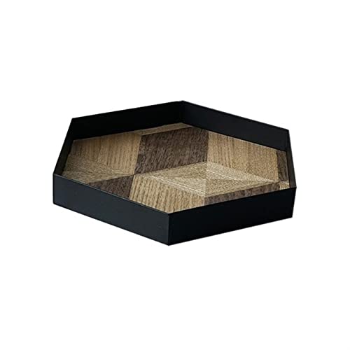 Serviertablett aus Holz, Ablagetablett, Eisen, Teeset, Tablett, Desktop-Ablagetablett, sechseckiges Tisch-Servicetablett, dekoratives Tablett, Snack-Tablett (Größe von SFANIIX