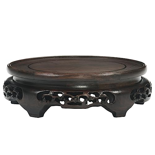 Sockel Holz Vase Basis Runde Teekanne Blumentopf Display Ständer Vase Bonsai Gemacht Jade Buddha Statue Basis Holzschnitzerei Massivholz Basis Pflanzen Display Basis(B) von SFANIIX