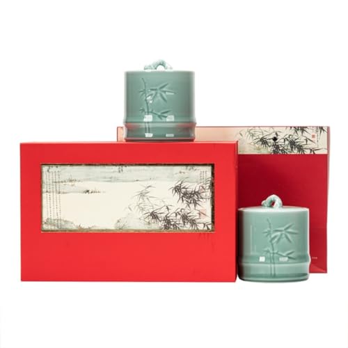 Stashpotcontainer Bulk Tee Lagerglas Haushalt Keramik Topf mit Deckel Küche Siegelglas Chinesisches Tee-Set Doppelglas Geschenkbox-Set Vintage Vorratsgläser(Size:Double can) von SFANIIX