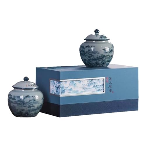Stashpotcontainer Chinesische Retro Landschaftsmalerei Bulk Tee Lagerung Topf Keramik Versiegelte Topf Chinesischen Tee Set Doppel Topf Geschenkbox Set Vintage Vorratsgläser von SFANIIX