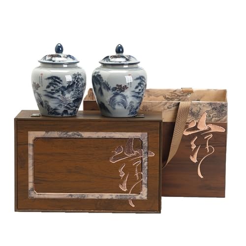 Stashpotcontainer Teapot Keramik Topf mit Deckel Vorratsglas Chinesisches Retro Tee-Set Doppeltopf Geschenkbox-Set Vintage Vorratsgläser (A) von SFANIIX