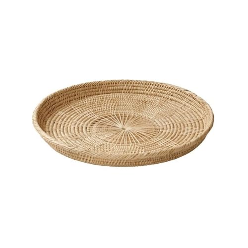 Tablett Rund Teetasse Tablett Snackbrot Obstschale Reiner handgewebter Aufbewahrungskorb Wohnzimmer Couchtisch Nachmittagstee Tablett Snackschal(A,M) von SFANIIX