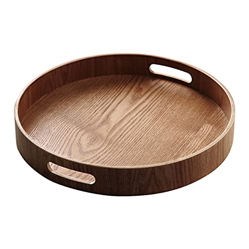 Tablett Serviertablett und Untertasse, Runde Holz Servierplatte mit integriertem Griff Snackschublade, Frühstückstablett, stilvolle Bauernhof Dekor Servierplatten Snackschale(Size:M) von SFANIIX