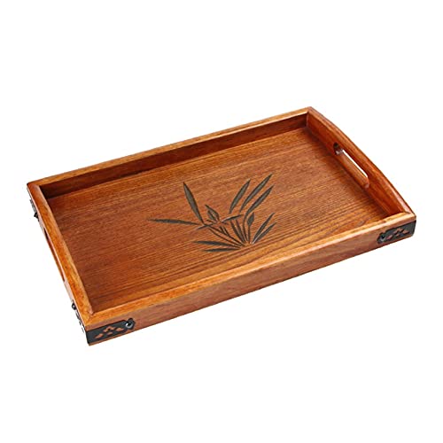 Tablett Serviertablett und Untertasse, rechteckige Holz geschnitzte Servierplatte mit Griff Snackschublade, Frühstück Tablett, stilvolle Bauernhof Dekor Servierplatten Snackschale(Size:L) von SFANIIX