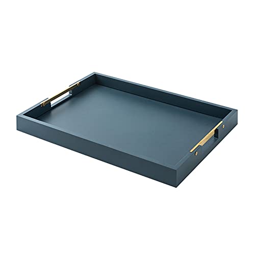 Tablett Serviertablett und Untertasse, rechteckigen Holz dicken Metallgriff Snackschale, Frühstückstablett, stilvolle Bauernhof Dekor Servierplatten Snackschale(Farbe : A,Size:S) von SFANIIX