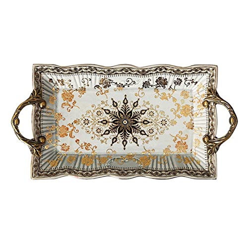 Tablett Vintage Licht Luxus Keramik Tablett Wohnzimmer Dekoration Ornamente Obst Dessert Tablett Hohes Bein Design Dekorative Tablett Snackschale von SFANIIX
