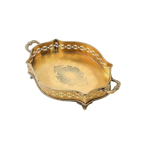 Tablett Vintage Messing Tablett Geschnitzt Haushalt Teeblatt Obst Tablett Schmuck Ablagefach Palast Stil Teetisch Obst Tablett Snackschal(D) von SFANIIX