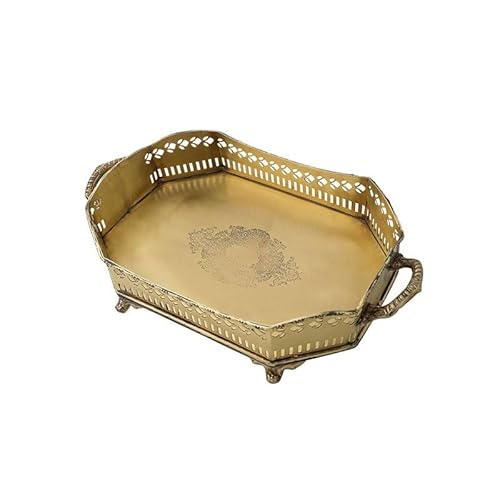 Tablett Vintage Messing Tablett Geschnitzt Haushalt Teeblatt Obst Tablett Schmuck Ablagefach Palast Stil Teetisch Obst Tablett Snackschale(E) von SFANIIX