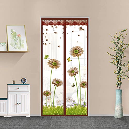 SFDPDM Chrysantheme Muster Magnet Fliegengitter Fenster 90x210cm Magneten Fliegenvorhang Insektenschutz Fenster Tür mit Klettband für Balkontür Terrassentür ohne Bohren,Braun von SFDPDM