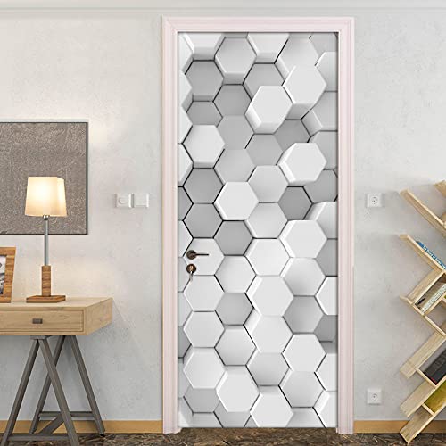 SFFLILY Fototapete Türtapete Selbstklebend Türposter Abnehmbar Türfolie Poster Tapete Geometrisches Sechseck 3D Kreative Türaufkleber Für Innentüren Wohnzimmer Schlafzimmer Küche Bad 86X200Cm von SFFLILY