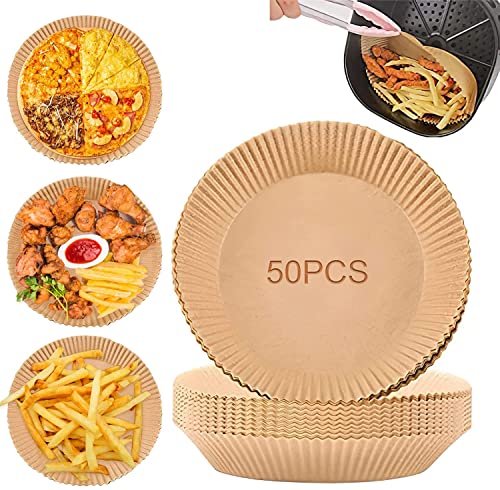 SFITVE Backpapier Airfryer, Antihaft Einweg Luftfritteusen Pergamentpapier,Backzubehör Papier geeignet für Bratpfanne, Backofen, Mikrowelle und Heißluftfritteuse(Size:20CM,Color:50PCS) von SFITVE