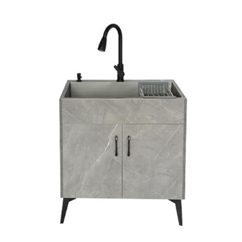 Freistehende Edelstahlspüle Küchenspüle mit Schrank Außenspüle Gewerbliche Restaurantspüle aus Edelstahl, für den Innen- und Außenbereich, Robuste Spüle ( Color : Gray , Size : PULL-OUT_75*45CM ) von SFJATTA