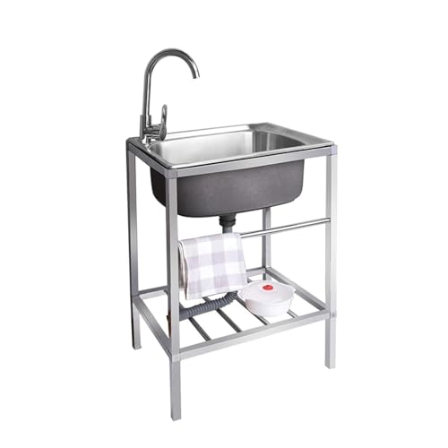 Freistehendes Edelstahl Waschbecken den Außenbereich, gewerbliches ausgussbecken Mit Warm- und Kaltwasserhahn, für Outdoor Garage Garten Camping Keller(48 * 35 * 75cm) von SFJATTA