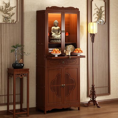 SFJATTA Altartisch mit Aufbewahrungsaltarschrank, Meditationsaltartisch aus Bambus, für Wohnzimmer, Schreine, Tempel zum Räuchern und Beten(68 * 33 * 170cm) von SFJATTA