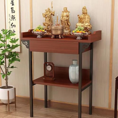 SFJATTA Buddha-Nischenschrank mit Stauraum, Pooja-Schrank mit Stauraum, Kantendesign mit Schublade, für Wohnzimmer, kleine Räume(Walnut,80 * 42 * 100cm) von SFJATTA