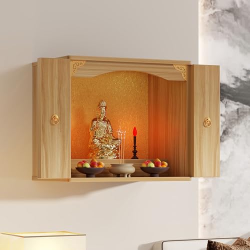 SFJATTA Wandmontierter Schreinaltartisch, persönlicher Schreinaltartisch, ideal für spirituelle Praktiken und Dekoration, für Wohnzimmer, kleine Räume(Natural,40 * 40 * 60cm) von SFJATTA