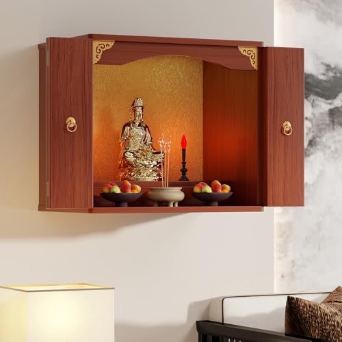 SFJATTA Wandmontierter Schreinaltartisch, persönlicher Schreinaltartisch, ideal für spirituelle Praktiken und Dekoration, für Wohnzimmer, kleine Räume(Walnut,60 * 40 * 60cm) von SFJATTA