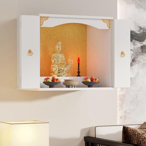 SFJATTA Wandmontierter Schreinaltartisch, persönlicher Schreinaltartisch, ideal für spirituelle Praktiken und Dekoration, für Wohnzimmer, kleine Räume(Wit,60 * 40 * 60cm) von SFJATTA