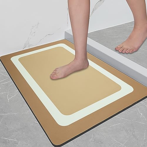 SFLXO 70cm x 43cm Badematten rutschfest-Badematte Maschinenwaschbar Anti-Rutsch Badteppich Weich-Badezimmerteppich Gummi Badvorleger Beige Mehrweg von SFLXO