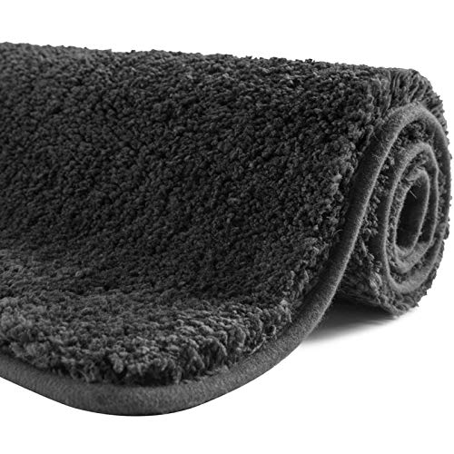 SFLXO Badematte 100cm x 60cm rutschfest-Badvorleger Maschinenwaschbar Anti-Rutsch Badteppich Weich Wasserabsorbierende Badematten Flauschige Mikrofaser Badezimmerteppich Dunkel Grau Mehrweg von SFLXO