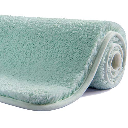SFLXO Badematte 80cm x 50cm rutschfest-Badvorleger Maschinenwaschbar Anti-Rutsch Badteppich Weich Wasserabsorbierende-Badematten Flauschige Mikrofaser Badezimmerteppich Aqua Mehrweg von SFLXO