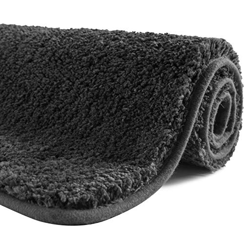 SFLXO Badematte 80cm x 50cm rutschfest-Badvorleger Maschinenwaschbar Anti-Rutsch Badteppich Weich Wasserabsorbierende Badematten Flauschige Mikrofaser Badezimmerteppich Dunkel Grau Mehrweg von SFLXO