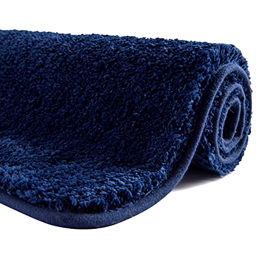 SFLXO Badematte 80cm x 50cm rutschfest-Badvorleger Maschinenwaschbar Anti-Rutsch Badteppich Weich Wasserabsorbierende Badematten Flauschige Mikrofaser Badezimmerteppich Marineblau Mehrweg von SFLXO