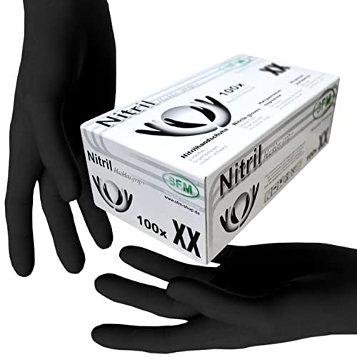 SFM ® BLACKLETS GRIP+ Nitril : XS, S, M, L, XL schwarz puderfrei F-tex Einweghandschuhe Einmalhandschuhe Untersuchungshandschuhe Nitrilhandschuhe M (100) von SFM