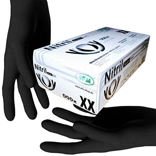 SFM ® BLACKLETS GRIP Nitril : S, M, L, XL schwarz puderfrei F-tex Einweghandschuhe Einmalhandschuhe Untersuchungshandschuhe Nitrilhandschuhe M (100) von SFM