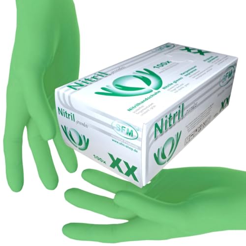 SFM ® GREENLETS Nitril : XS, S, M, L, XL grün puderfrei F-tex Einweghandschuhe Einmalhandschuhe Untersuchungshandschuhe Nitrilhandschuhe M (100) von SFM
