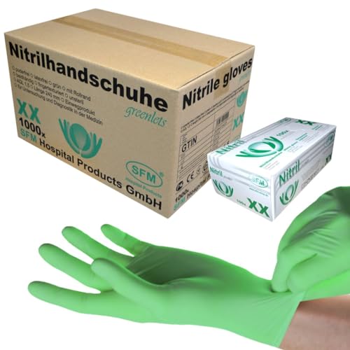 SFM ® GREENLETS Nitril : XS, S, M, L, XL grün puderfrei F-tex Einweghandschuhe Einmalhandschuhe Untersuchungshandschuhe Nitrilhandschuhe XL (1000) von SFM