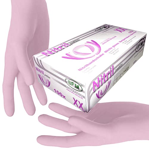 SFM ® PINKLETS Nitril : XS, S, M pink puderfrei F-tex Einweghandschuhe Einmalhandschuhe Untersuchungshandschuhe Nitrilhandschuhe XS (100) von SFM