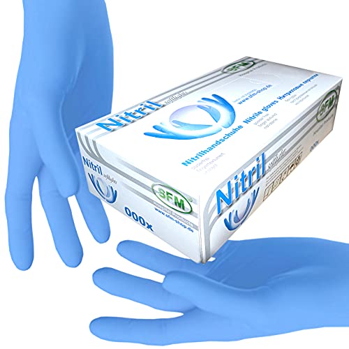SFM ® SOFTLIGHTS Nitril : XS, S, M, L, XL, XXL blau puderfrei F-tex Einweghandschuhe Einmalhandschuhe Untersuchungshandschuhe Nitrilhandschuhe L (100) von SFM
