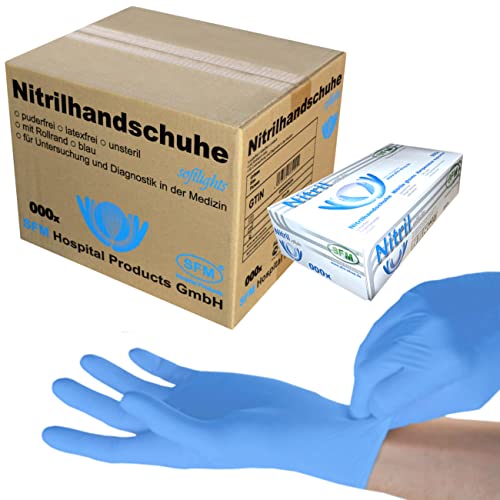 SFM ® SOFTLIGHTS Nitril : XS, S, M, L, XL, XXL blau puderfrei F-tex Einweghandschuhe Einmalhandschuhe Untersuchungshandschuhe Nitrilhandschuhe XS (1000) von SFM