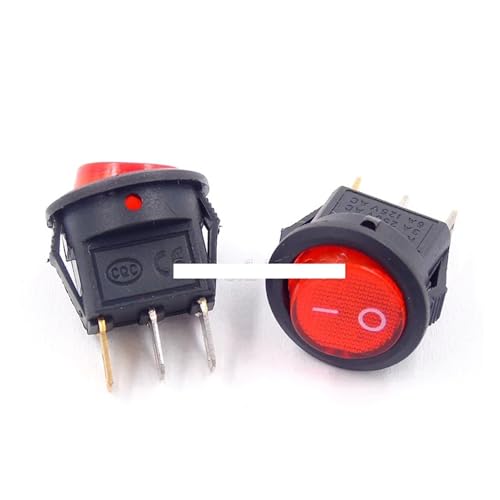 SFNGXXAG 10Pcs 16mm Diameter Small Round Red Light 3 Pin 6A/125V 3A/250V AC SPST ON-Off Rocker Switch Snap-in von SFNGXXAG