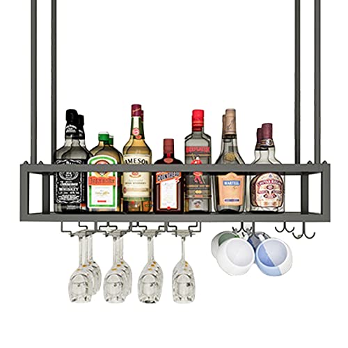 SFNIOKFG Barregal zum Aufhängen an der Decke, schwarzes Weinregal, Deckenhalter aus Metall, Glasbecher, Lagerregal, Weinflaschen, Präsentationsregale für Unterschrank, Küche, Bar, höhenvers von SFNIOKFG