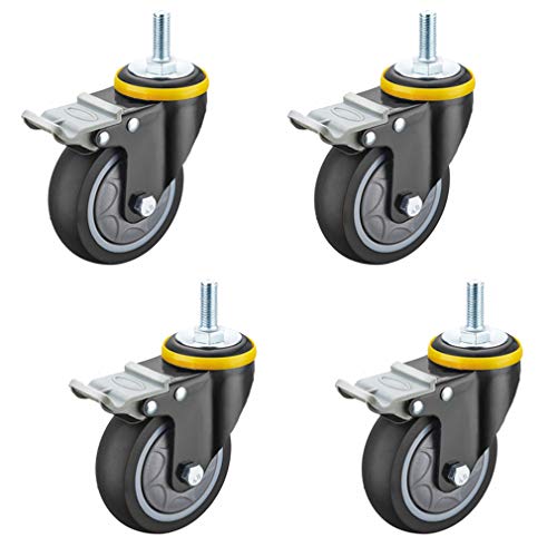 4 Stück drehbare Industrierollen, TPR-Gummi-Möbelrolle, mit doppelter Sicherheitsverriegelung, strapazierfähig, Stummschaltungslager 6202, Gewindeschaft M12 x 30 mm, for mobile Möbel(4in) von SFOCQVISH